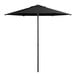 A Lancaster Table & Seating black aluminum umbrella with a push lift open.