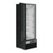 An Avantco black glass door merchandiser refrigerator.