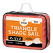 A red triangular Xpose Safety shade sail in a bag.
