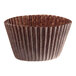 A brown glassine baking cup with white background.