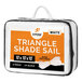 A white triangular shade sail in a white bag with an orange label.