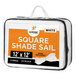 A white square Xpose Safety shade sail in a white bag with an orange label.