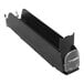 A black adjustable width narrow pusher system for retail shelving with a clear front end.