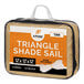 A bag containing a tan triangular shade sail.