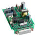 A close up of a green Seko circuit board with many small components.