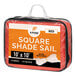 A red bag with a white label and text containing a Xpose Safety red square shade sail.
