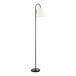 A black floor lamp with matte brass accents and adjustable gooseneck.