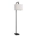 A black floor lamp with a square beige shade.