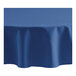 A Royal Blue Oxford round tablecloth on a white surface.