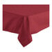 A burgundy Oxford square tablecloth with a folded edge on a table with white background.