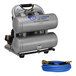 A California Air Tools air compressor with twin aluminum tanks and a hybrid air hose.