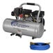 A California Air Tools air compressor next to a hybrid air hose.
