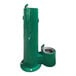 A Stern Williams Woodland Green outdoor pedestal drinking fountain with a silver bowl and silver handle.