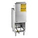 An Avantco stainless steel floor fryer for natural gas with a yellow label.