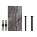 A Lancaster Table with a smooth marble top and black metal legs with four black metal chairs.