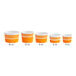 A row of orange and white Choice paper cups with white stripes.