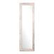 A long rectangular white wooden mirror with a grain finish.