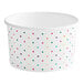 A white paper bowl with colorful polka dots.