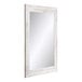 A white rectangular mirror with a wood frame.