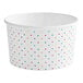 A white paper bowl with multicolored dots.