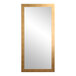 A rectangular mirror with a brushed gold frame.