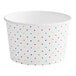 A white paper bowl with colorful polka dots.