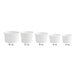 A row of white Choice paper cups with colorful polka dots.