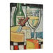 A close-up of Elephant Stock White Wine II Canvas Wall Art with a wine bottle, glass of wine, and cheese.