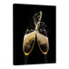Champagne flutes filled with sparkling liquid on a black background.