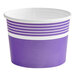 A purple paper frozen yogurt cup with white stripes.