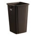 A black square Lavex 25-gallon plastic trash can.