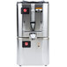 A Grindmaster stainless steel coffee shuttle and warmer with a black handle.