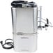 A Grindmaster stainless steel coffee shuttle and warmer with a cord attached.