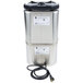 A stainless steel Grindmaster coffee shuttle and warmer with a black lid and cord.
