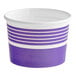 A purple paper frozen yogurt cup with white stripes.