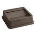 A brown square plastic lid for a Lavex 25 gallon trash can.