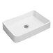 A Ruvati white rectangular vitreous porcelain sink with a hole in the middle.