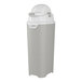 A white and grey plastic diaper pail with a white lid and handle.