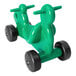 A green plastic CarePlay squirrel ride-on toy with black wheels.