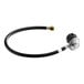 A black flexible hose with a gold nut.