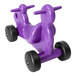 A purple plastic CarePlay Squirrel ride-on toy with black wheels.