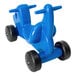 A CarePlay blue plastic puppy ride-on toy with black wheels.