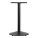 A black powder-coated steel round table base with a pole stand.