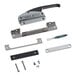 A metal and plastic door handle kit with screws for a Hatco holding cabinet.