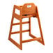 A Lancaster Table & Seating wooden high chair with a walnut finish, seat, and back.