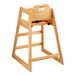 A Lancaster Table & Seating wooden high chair with a seat strap.