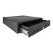 A black rectangular Custom America stainless steel cash drawer with a drawer open.