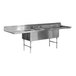 A stainless steel Advance Tabco three compartment sink with two 36" drainboards.