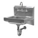 A stainless steel Advance Tabco wall-mounted hand sink with a gooseneck faucet.