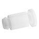 A white plastic Spaceman spring bracket with a round cap on a white background.